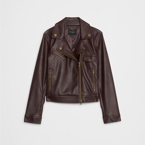 BNWT Banana Republic L Dark Brown Maroon chocolate vegan Leather Jacket